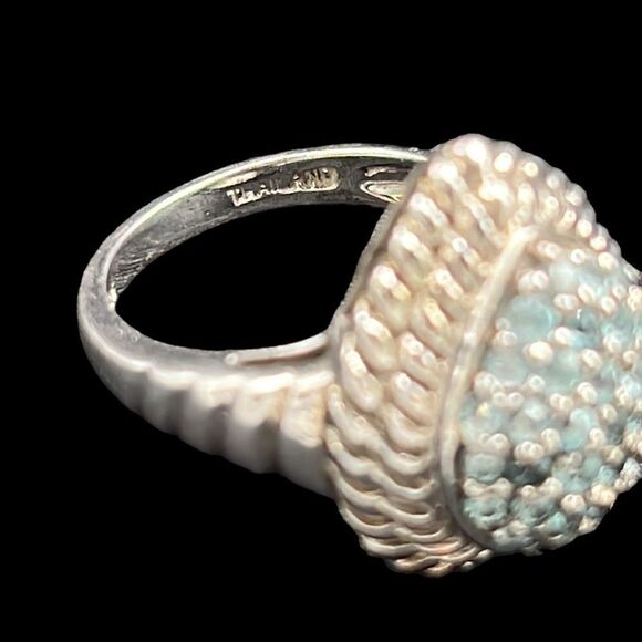 Blue Apatite Dome Ring Woman’s Size 6 Sterling Silver 925 Jewelry Rope Outline - Picture 7 of 10